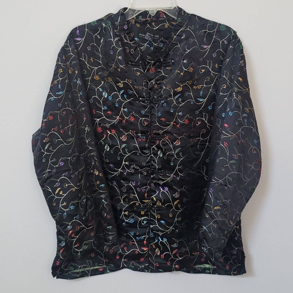 Robert Louis Jacket Womens sz Medium Silk Blend Asian Floral Vine Top